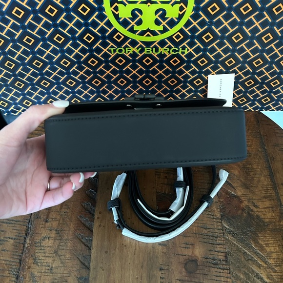 Tory Burch Britten Matte Mini Top Handle Crossbody Bag Black Silver - Picture 5 of 15